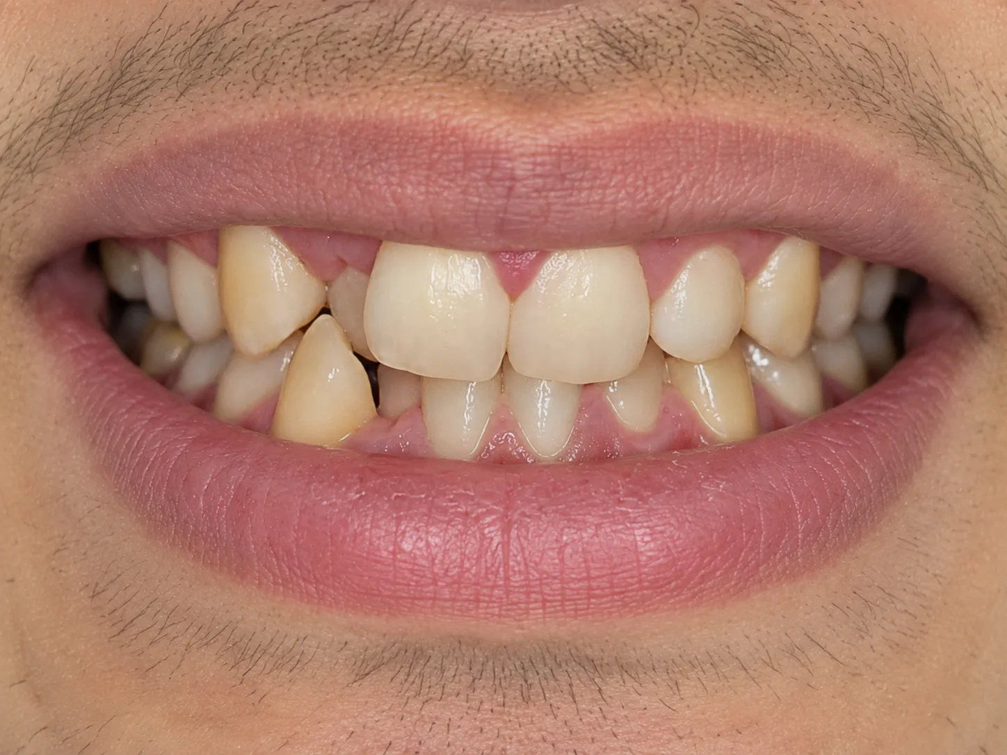 Sonrisa antes del tratamiento de estética dental en Panamericana Odontólogos